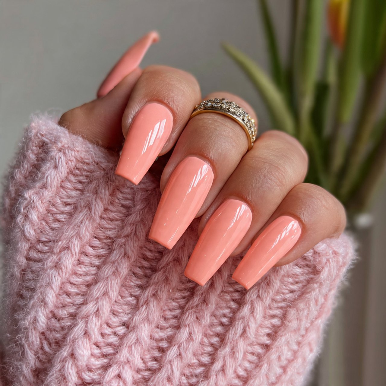 peachy coffin nails with gloss finish beautiful na