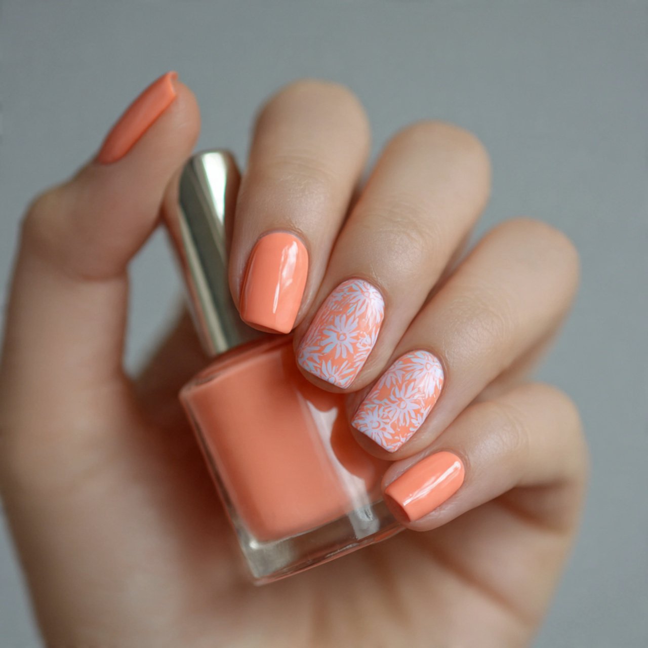 peachy coral cute nails pretty nails