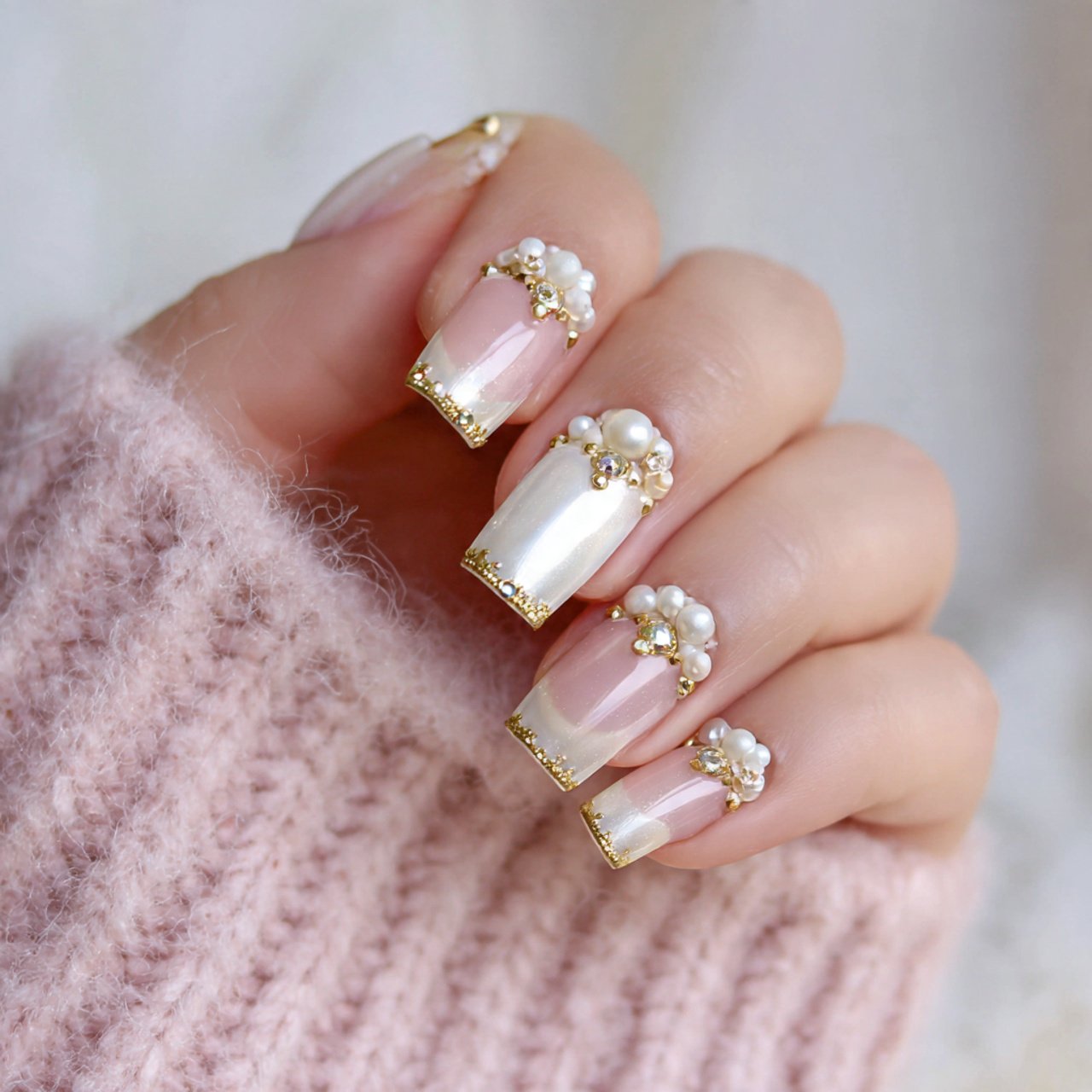 pearl accent acrylic nails
