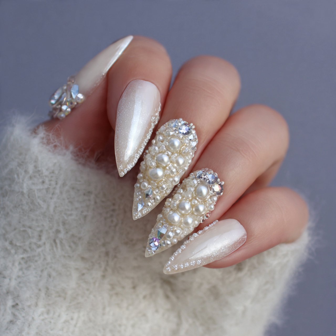 pearl bling nails