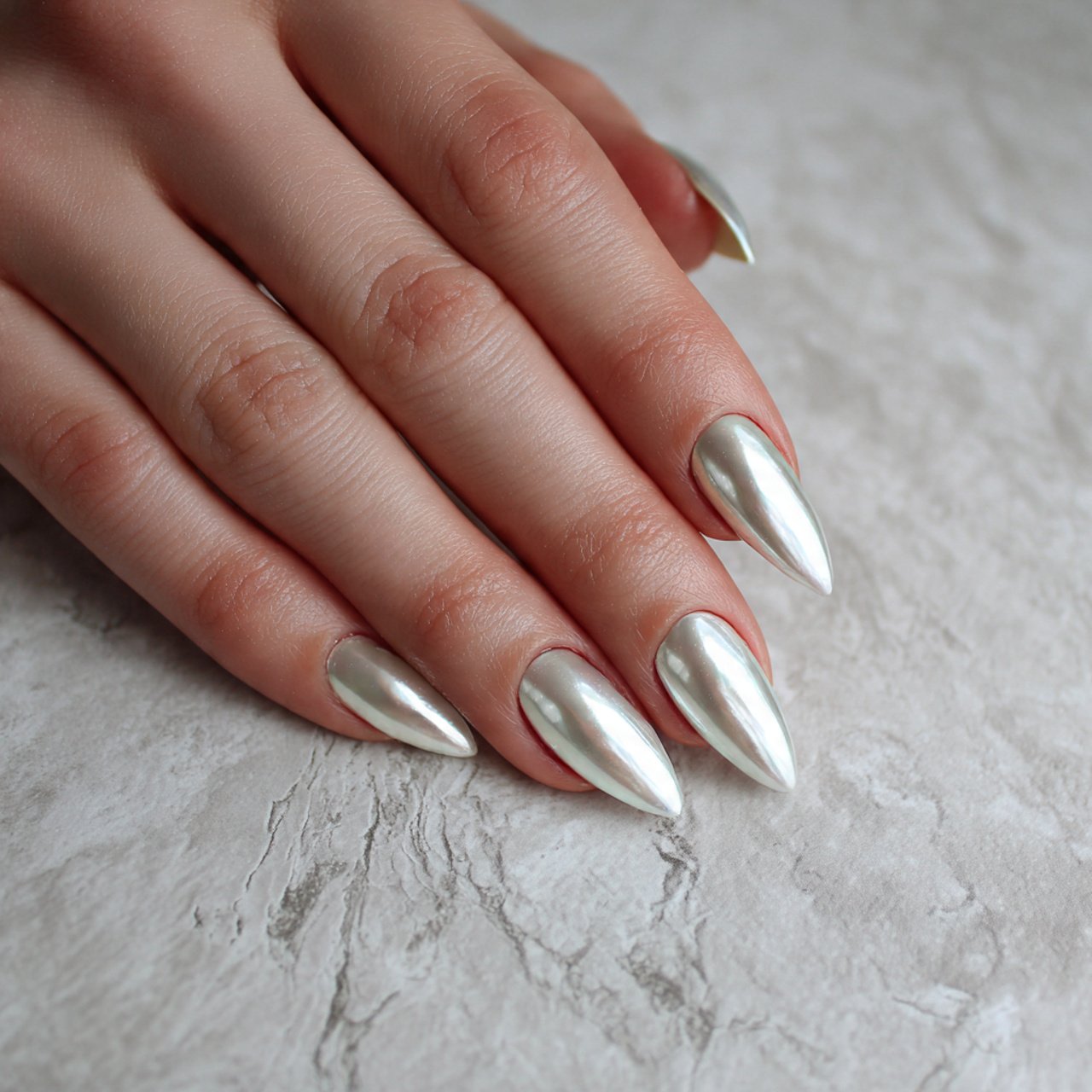 pearl chrome nails tiny nails