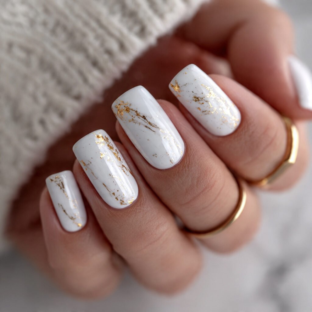 New Year's Nails: 15 Stunning Nail Designs to Ring in the New Year in Style 9 pearlescent white with gold flakes pretty nails