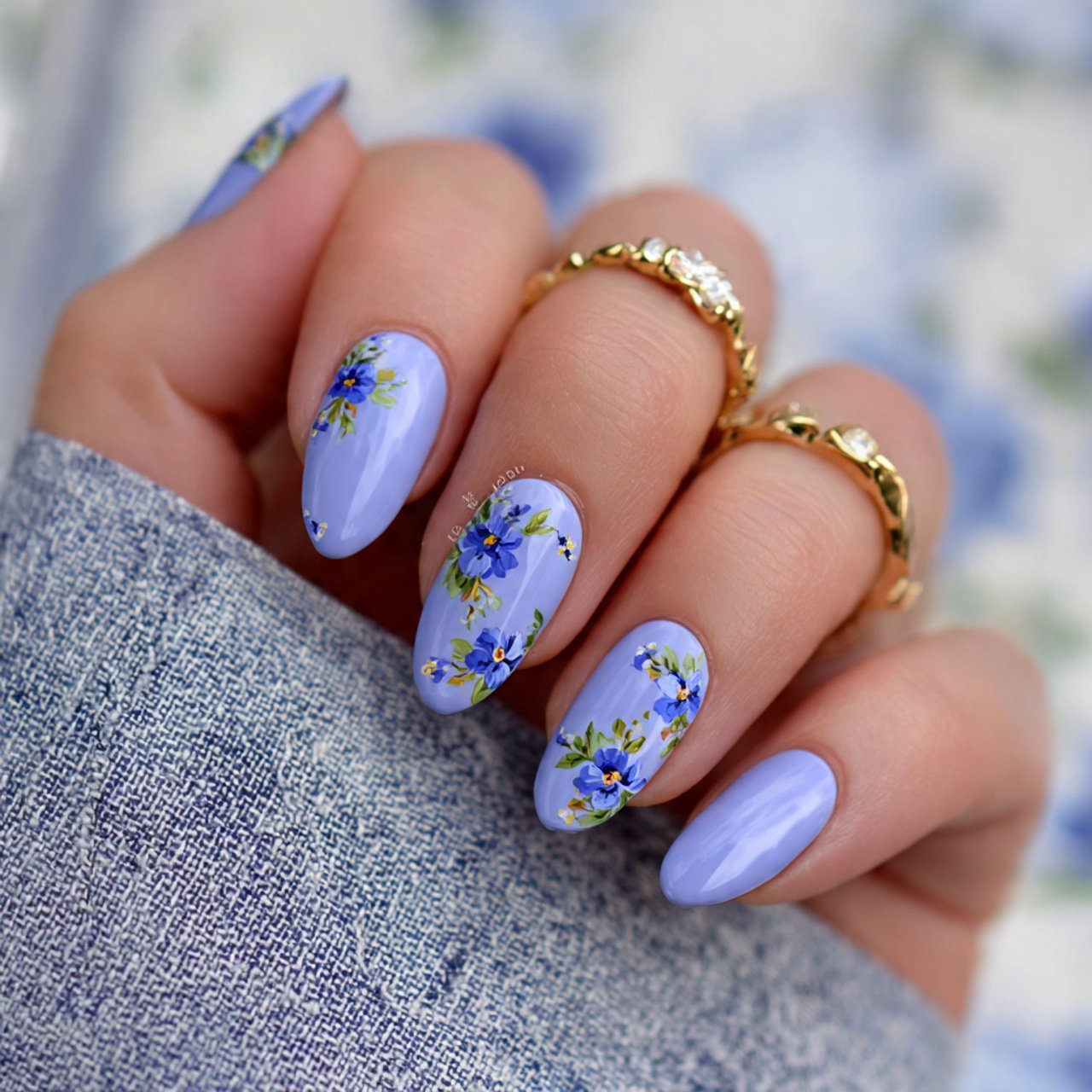 periwinkle floral accent nails