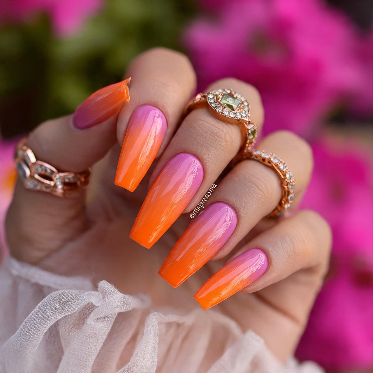 pink and orange sunset ombre coffin nails nature l
