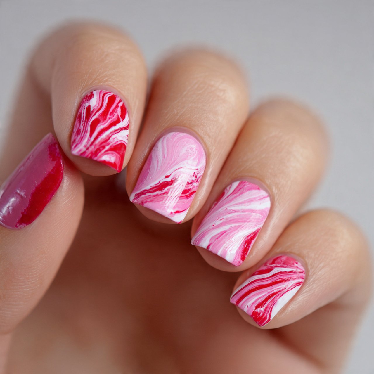 pink and red swirl nails