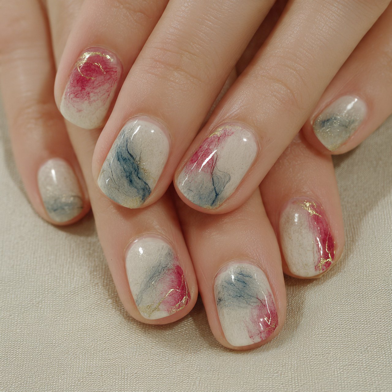 pink and white ombre with chrome glaze beautiful n