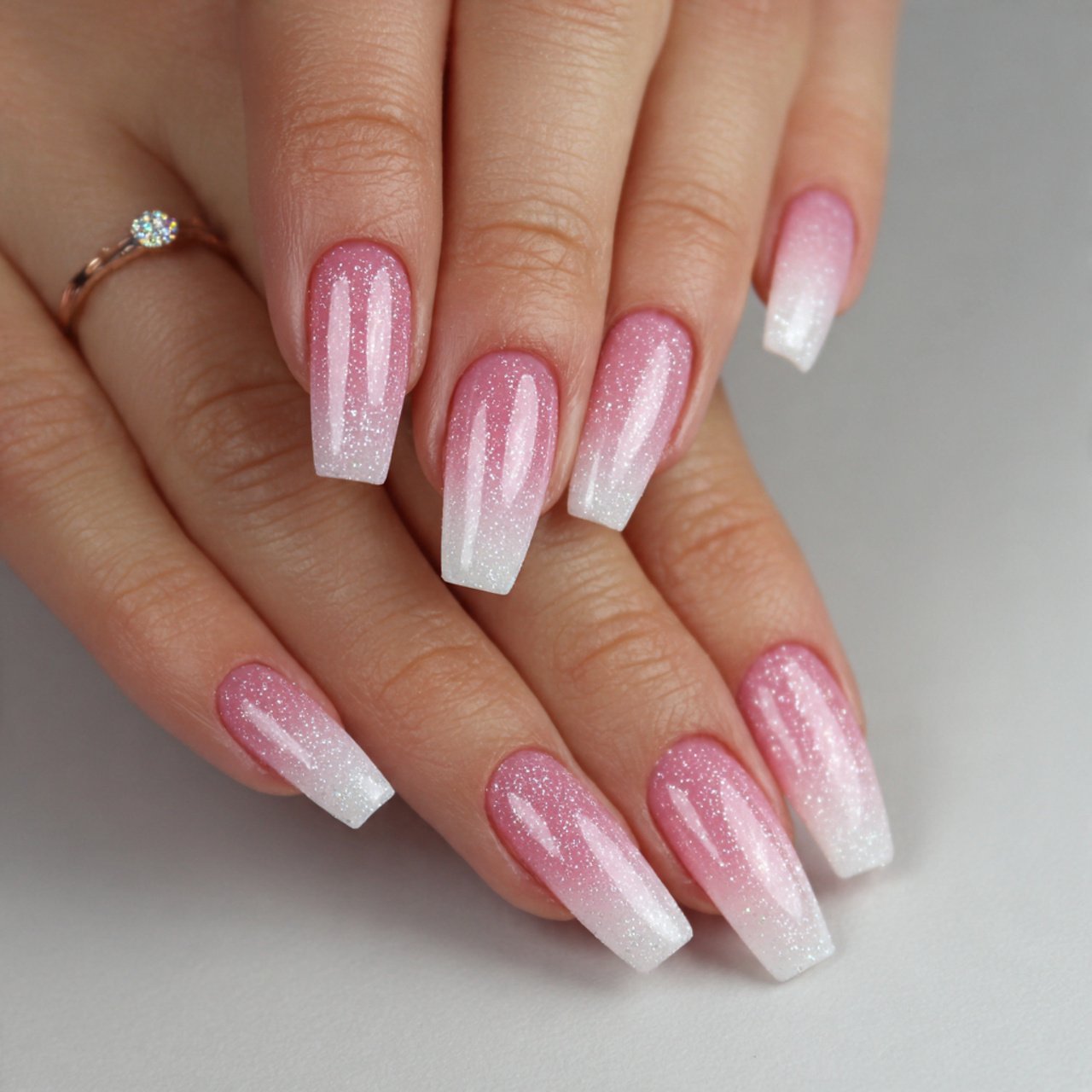 pink and white ombre with fine glitter fade classy