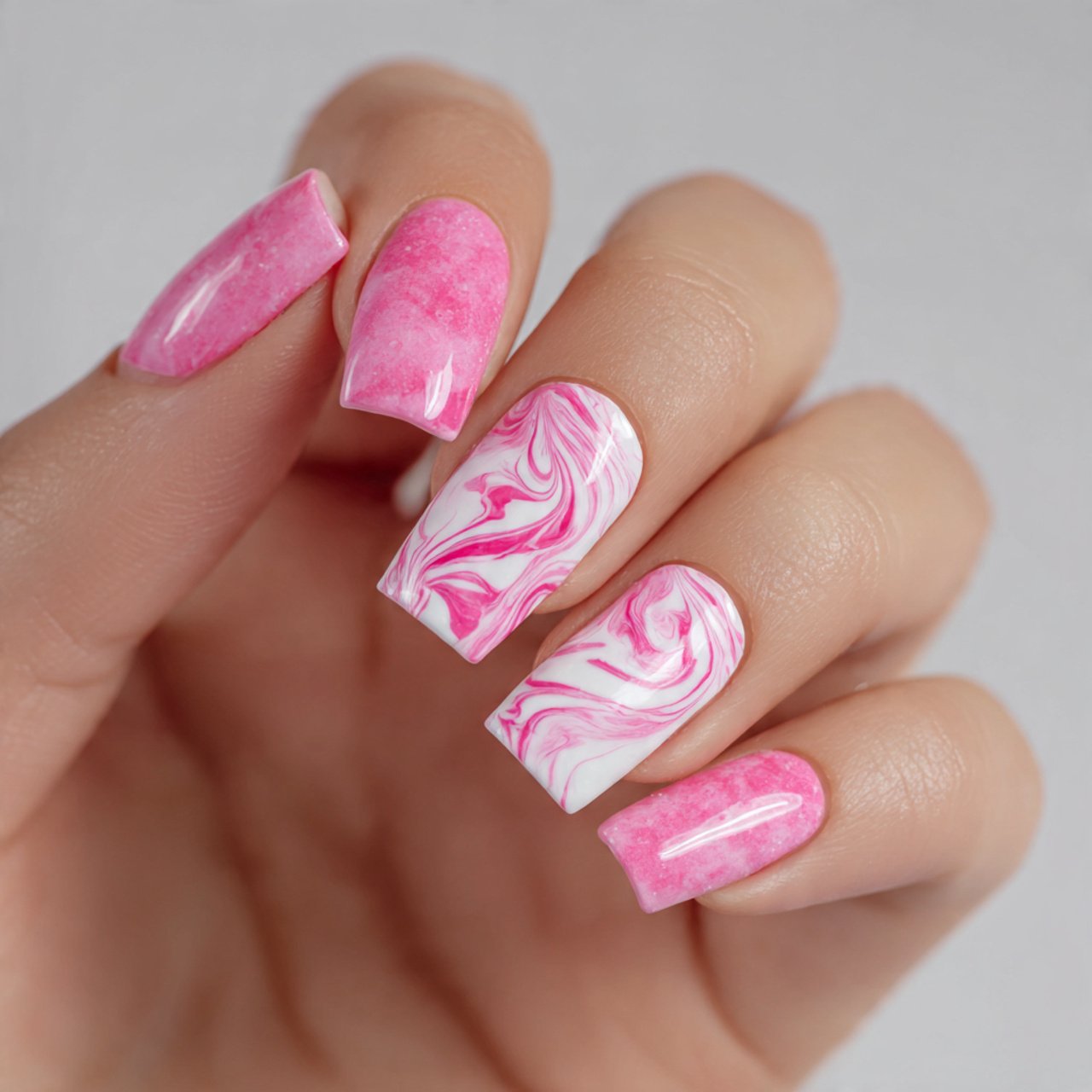 pink and white swirl nails