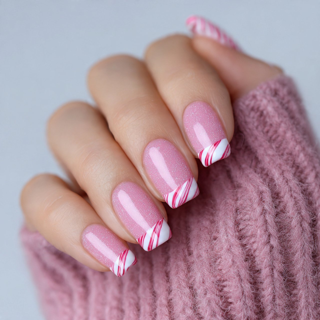 pink candy cane french nails