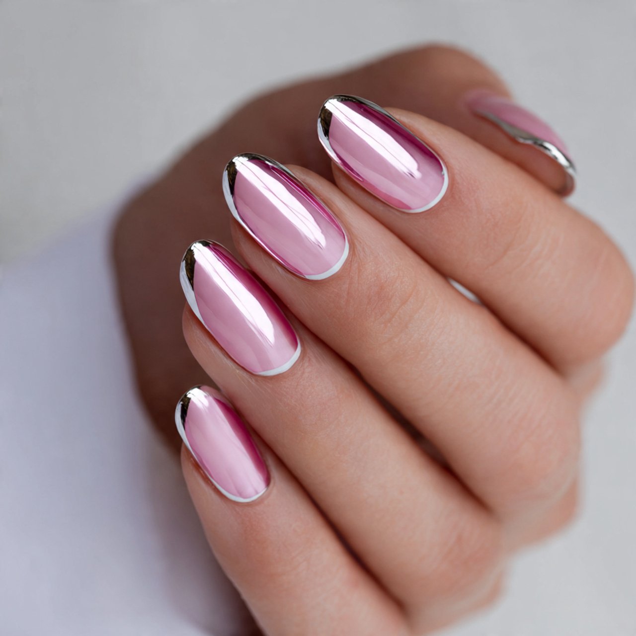 pink chrome french tips nails