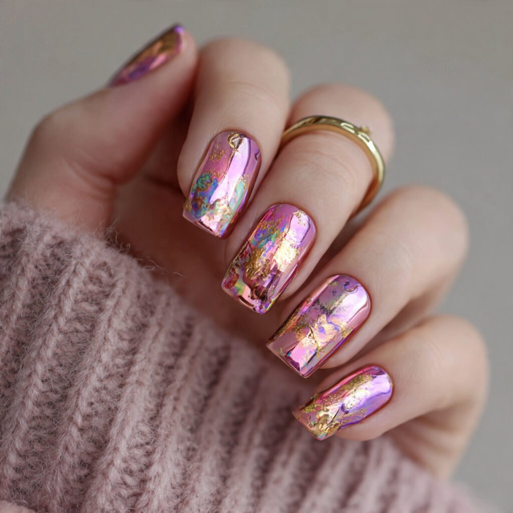 pink chrome glazed spring nails