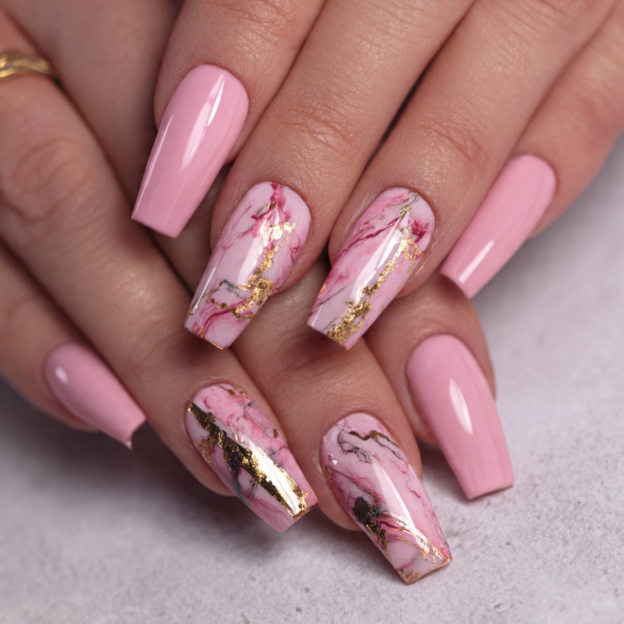 pink coffin nails with base and abstract tipsgorge