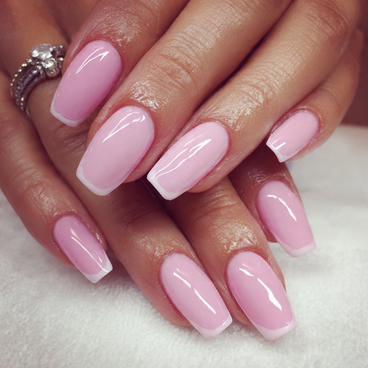 pink french tip coffin nails decent look nails