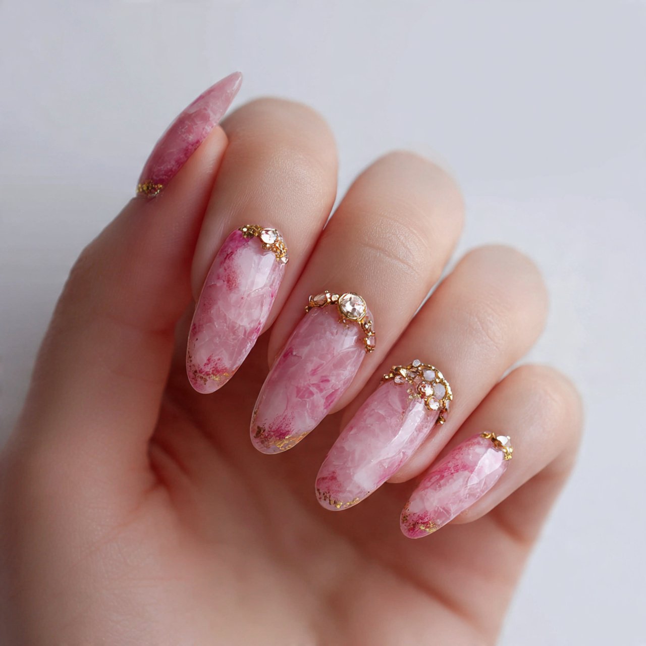 pink gem cuticle nails