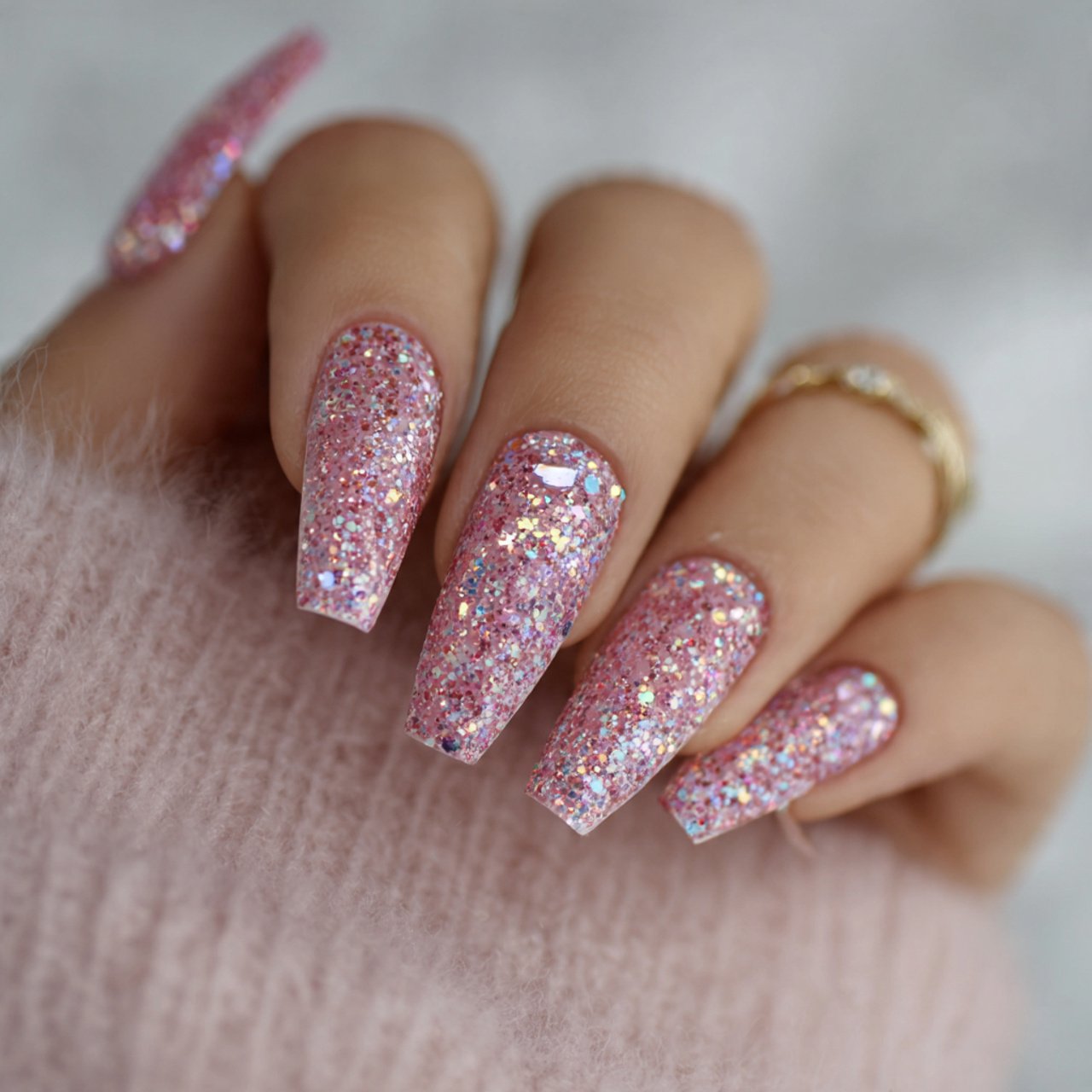 pink glitter bling nails