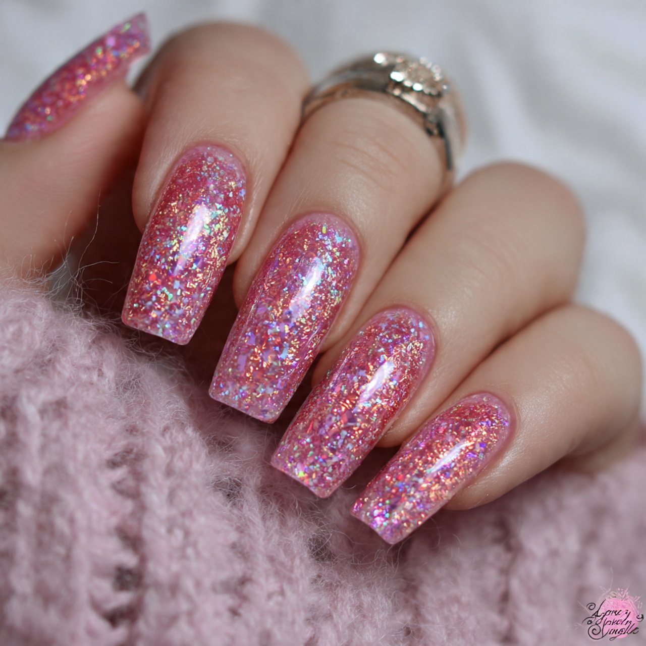 pink jelly glitter nails