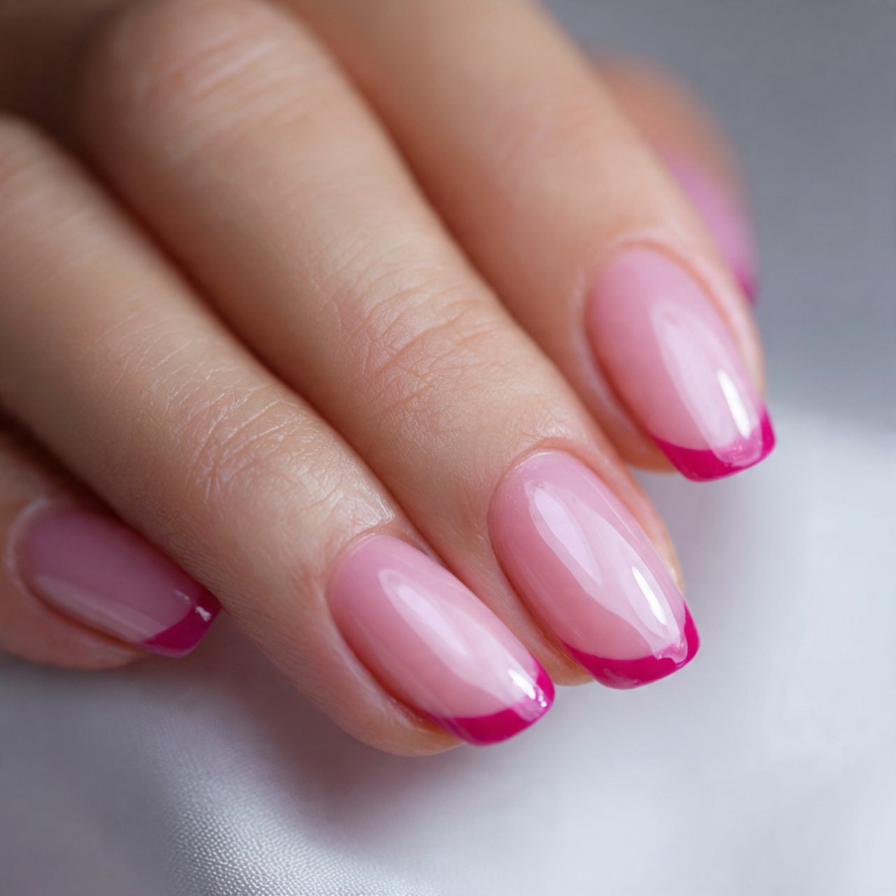 pink micro french tips on a sheer base stunning na