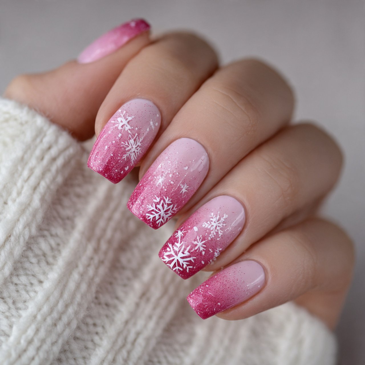 pink ombr snowflake nails