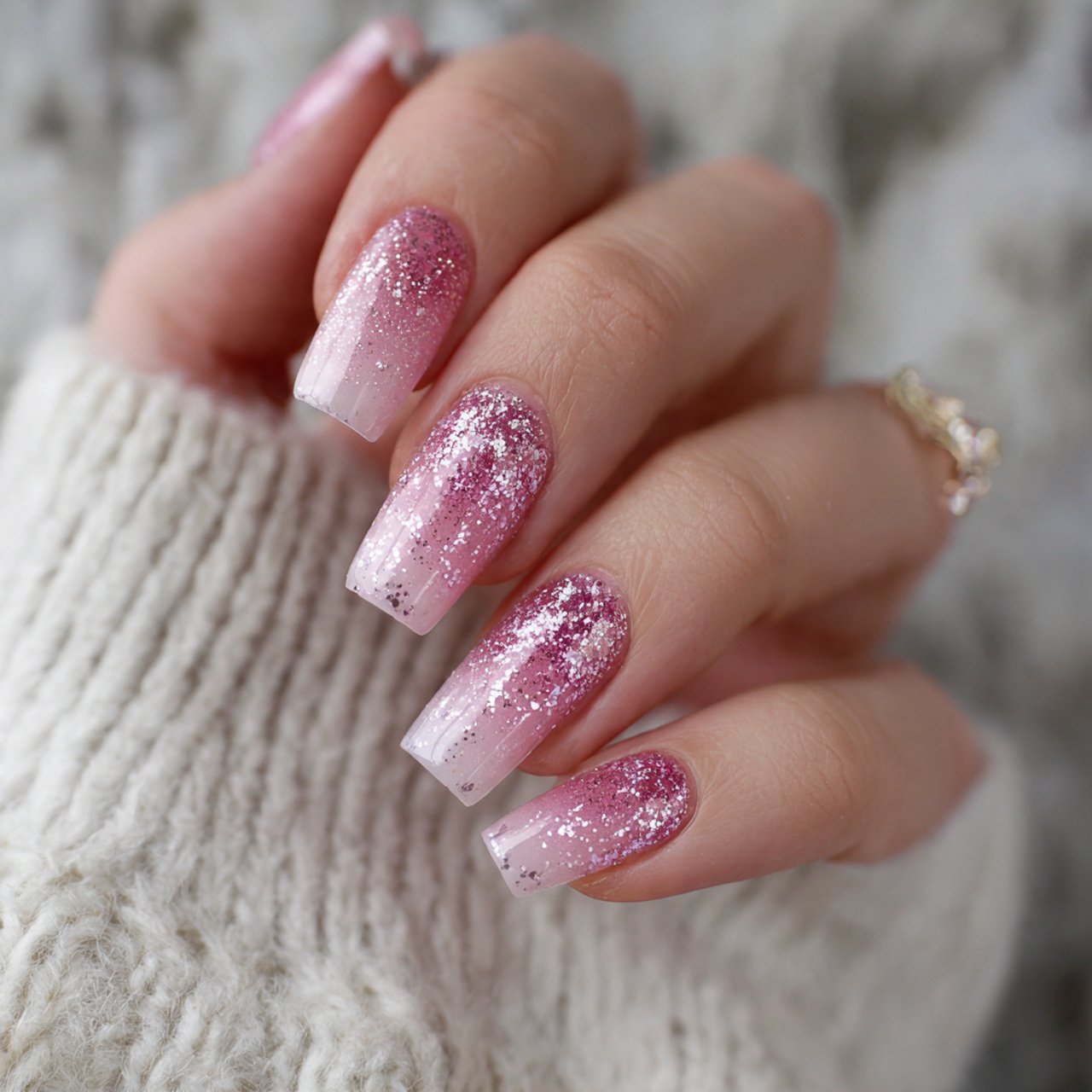 pink ombr sparkle fade nature look nails