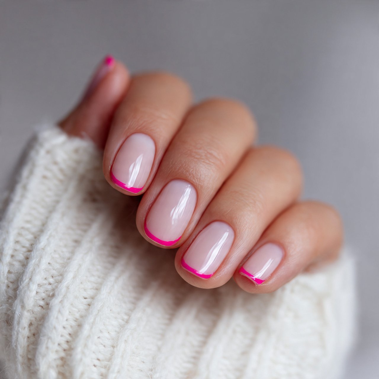 pink outline french on short nails