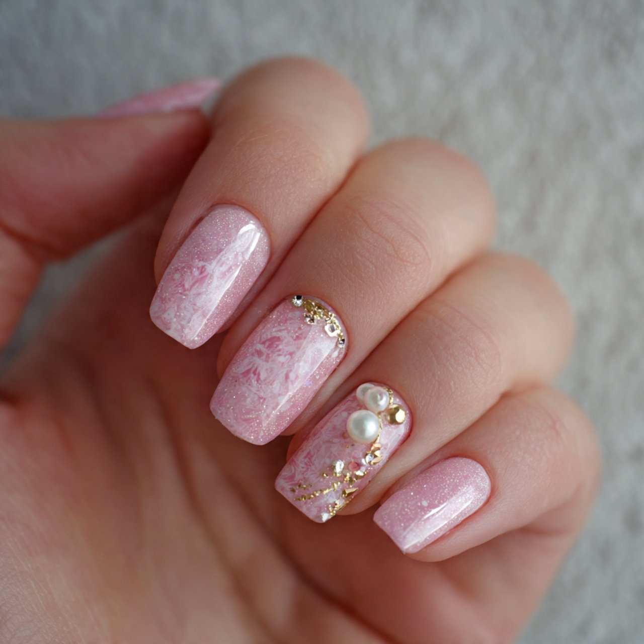 pink pearl accent nails 1