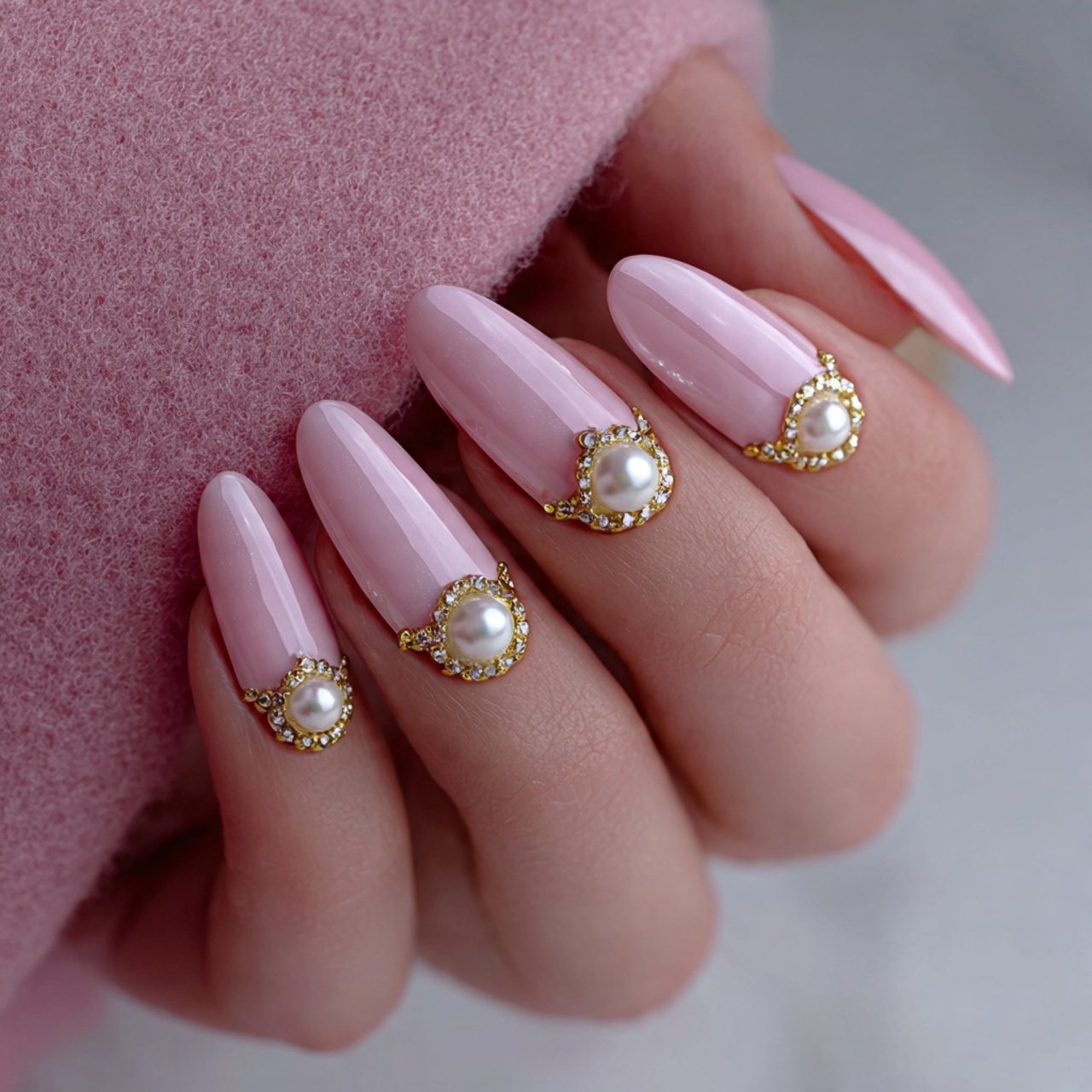 pink pearl accent nails