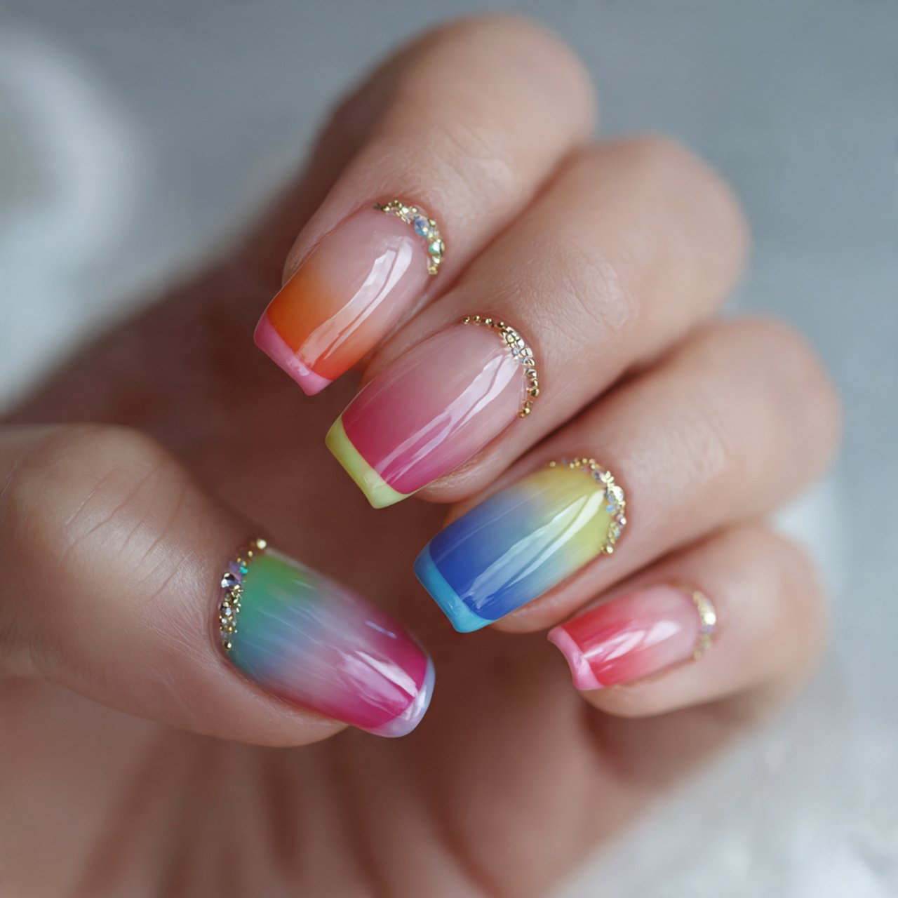 rainbow french tips attractive nails