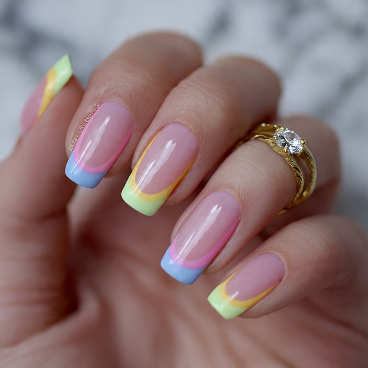 rainbow sherbet outline french nails