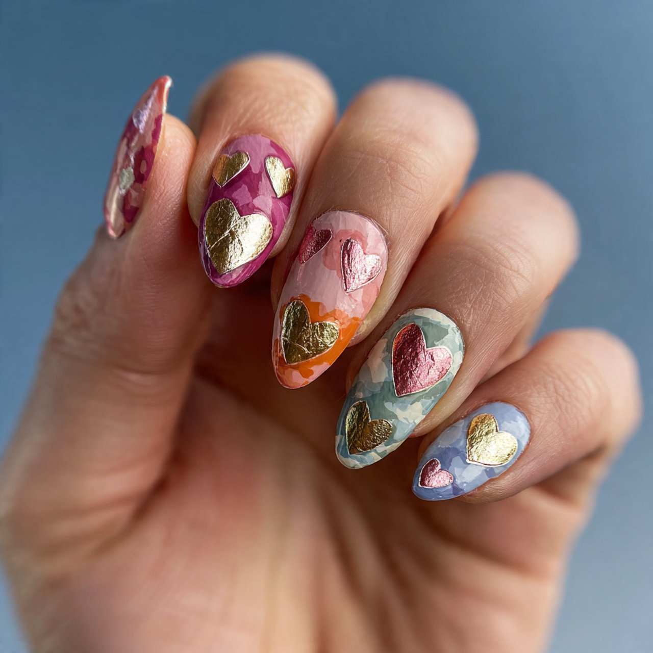 raised heart detail nails