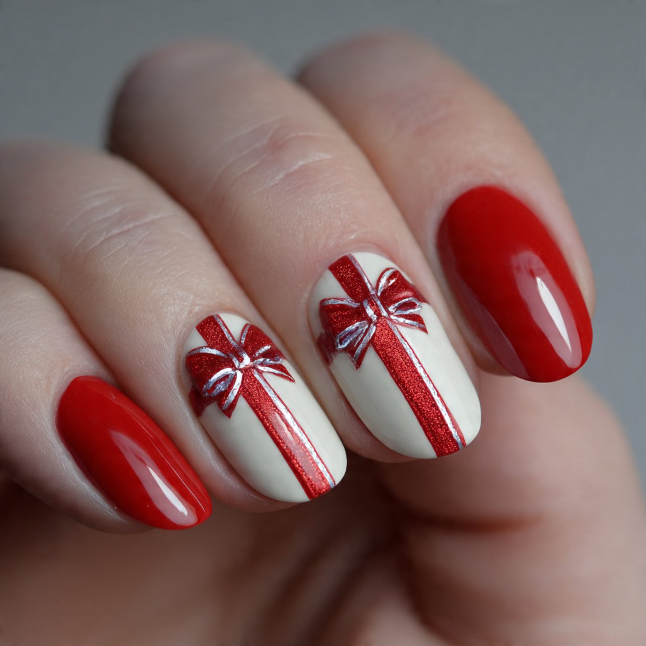 red bow accent nails