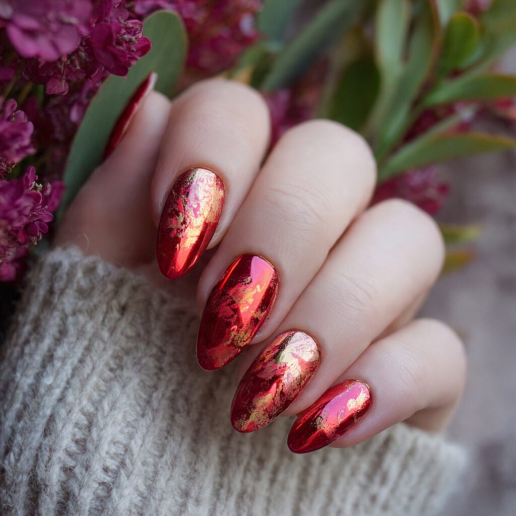 red chrome birthday nails nature look nails