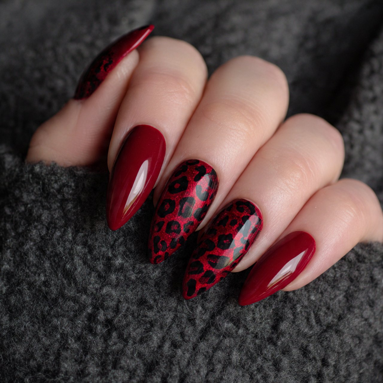 red leopard statement nails elegant nails