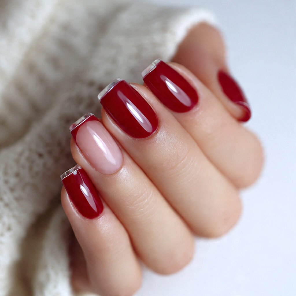 red micro french nails cool look nails