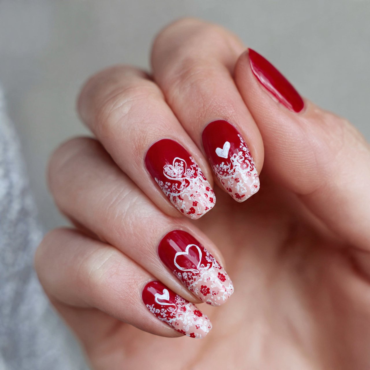 red micro french valentines nail art nails image