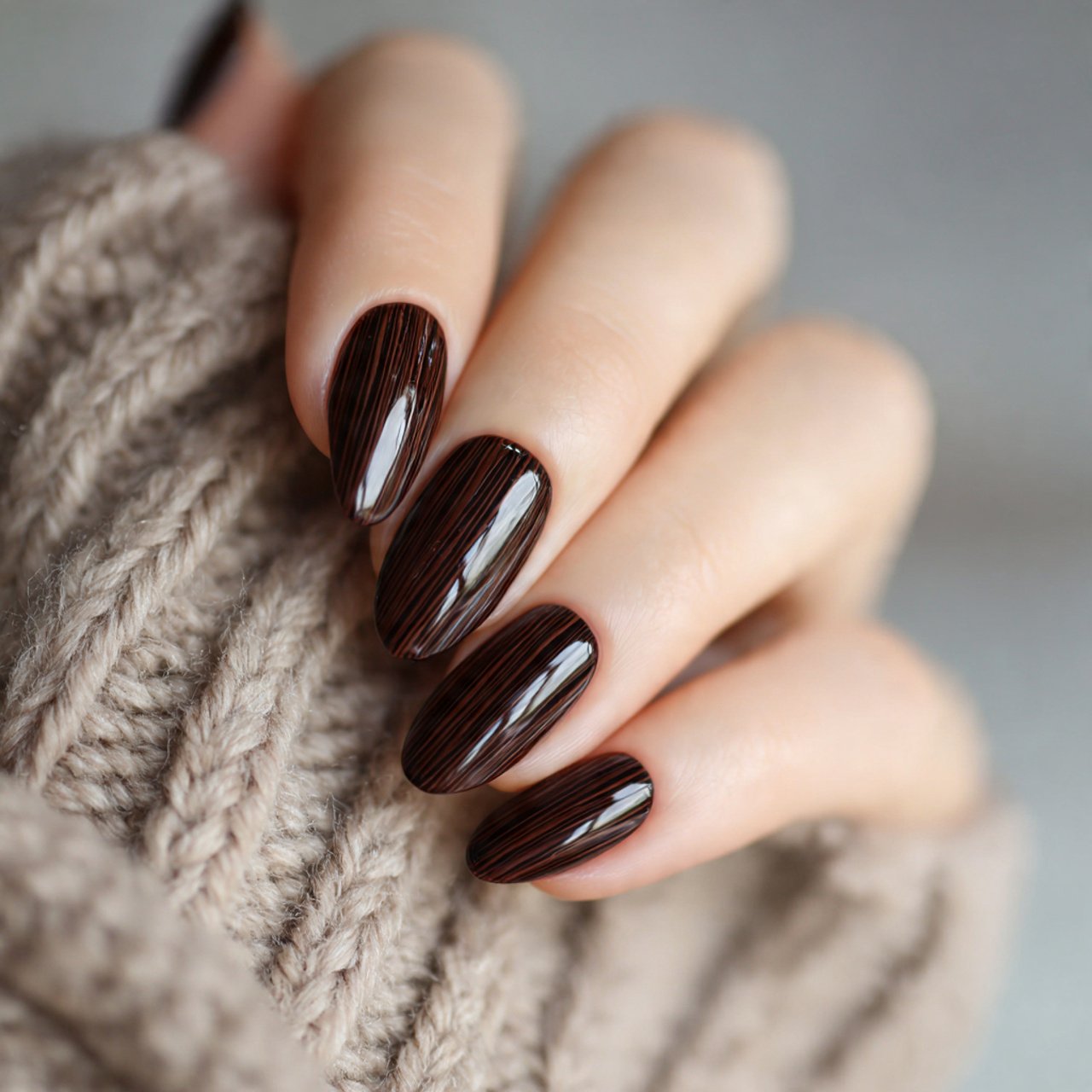 ribbed glass dark brown nails nature nails