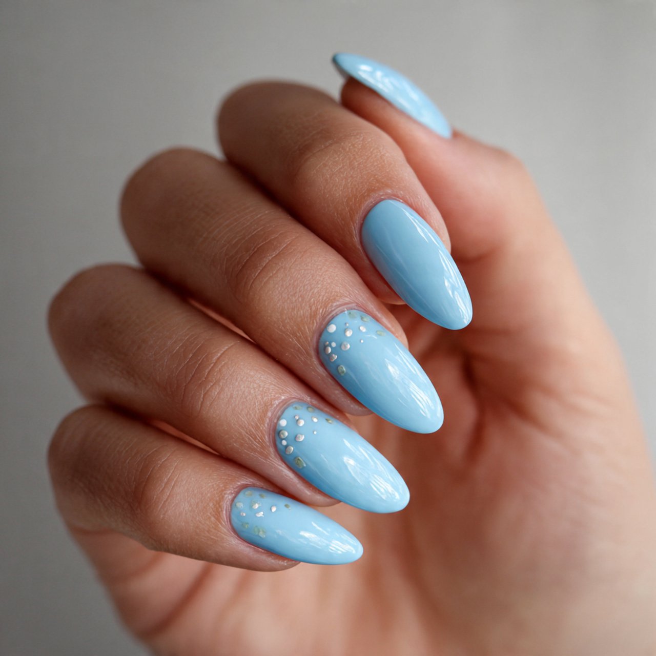 robins egg blue nails with minimal dot art stunnin