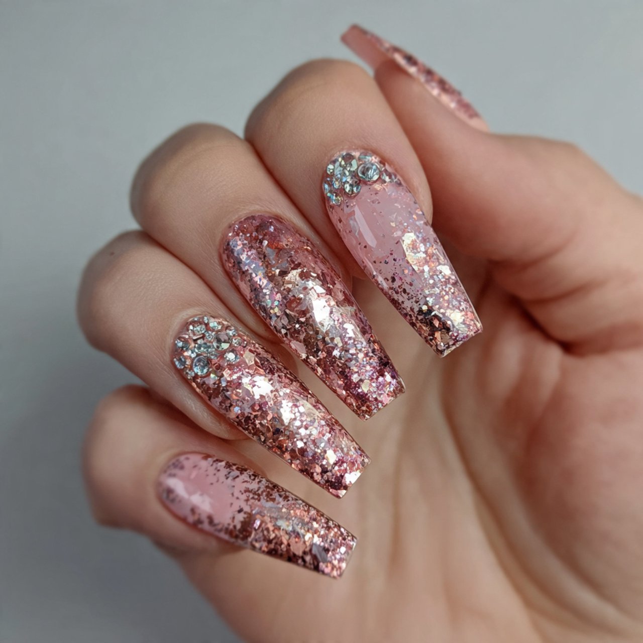 rose gold bling nails