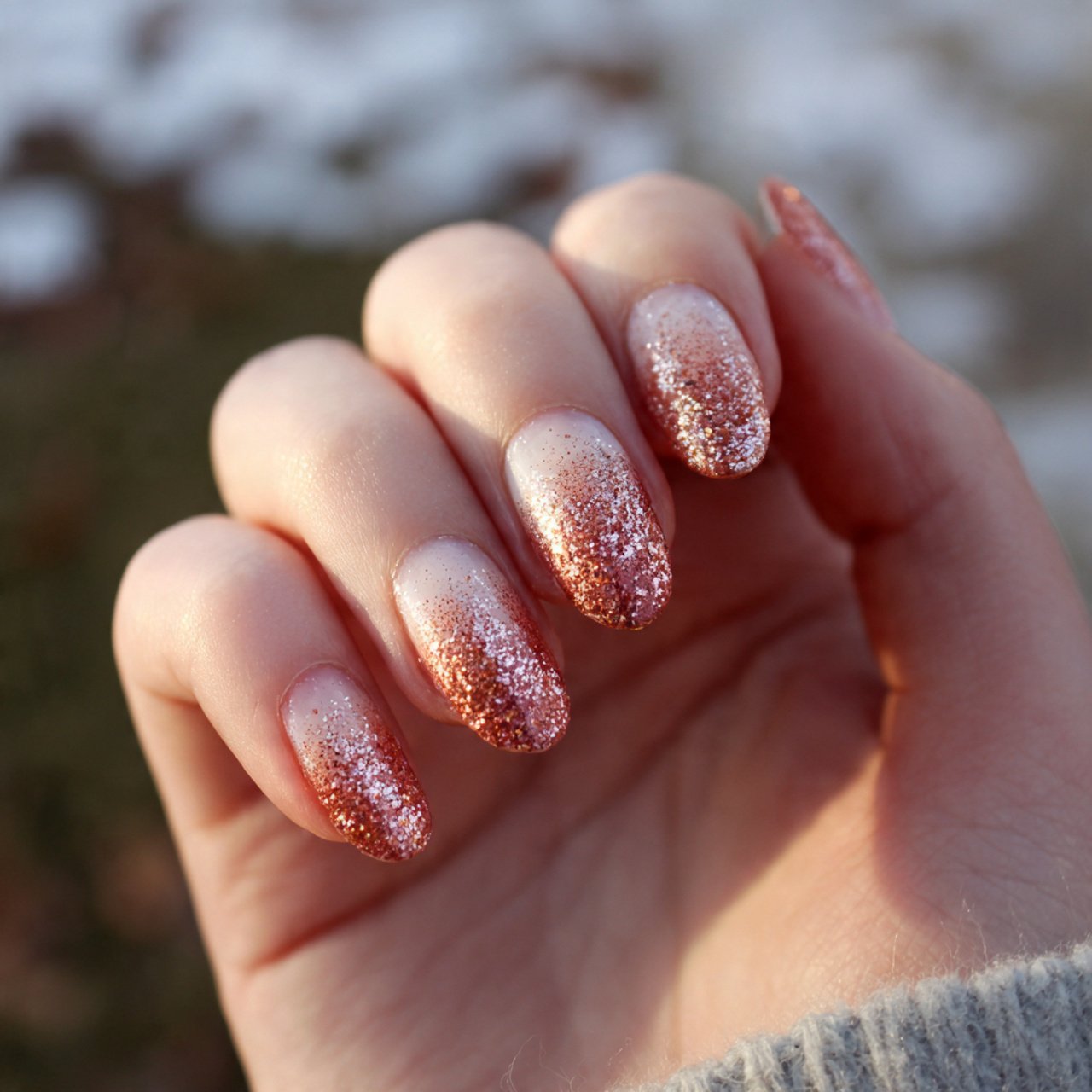 rose gold glitter fade nails