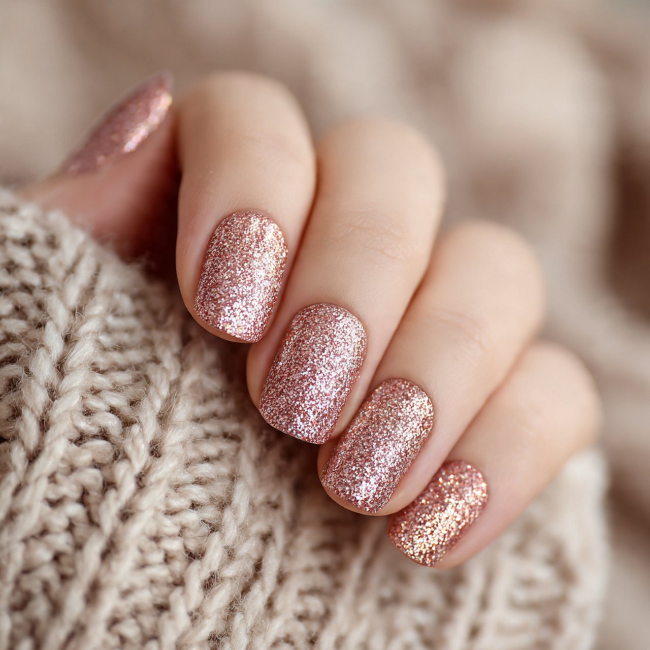 rose gold glitter nails