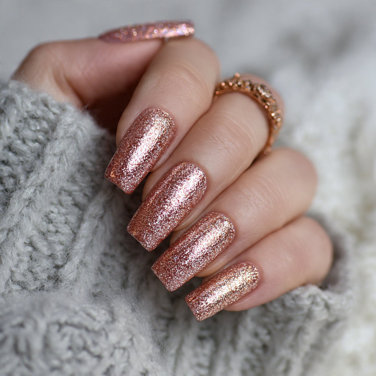 rose gold shimmer prom nails