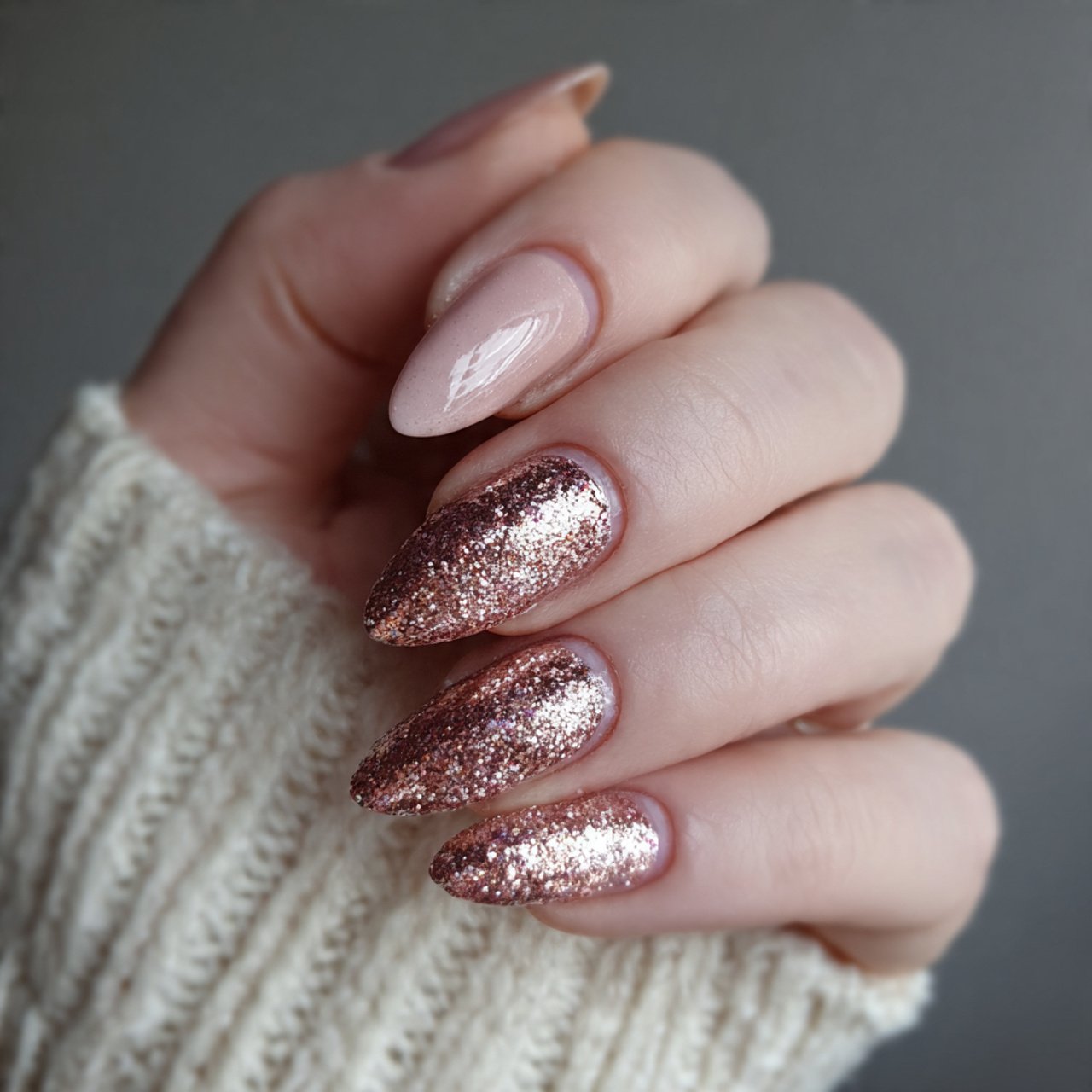 rose gold sparkly nails