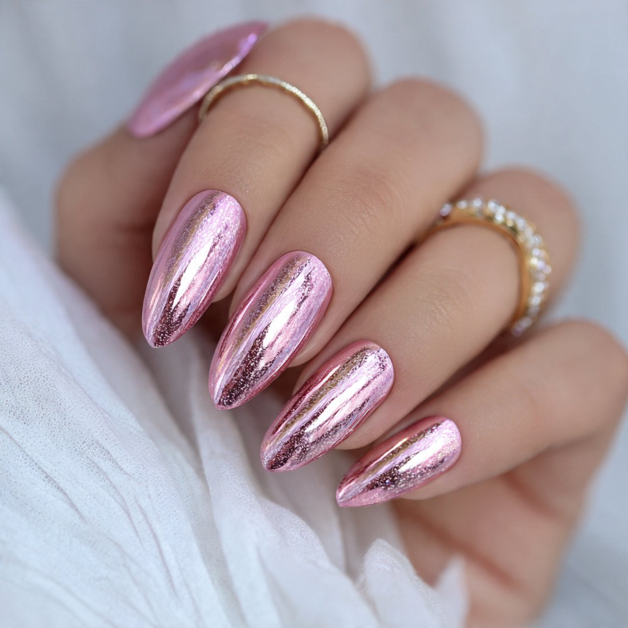 rosewater chrome gel nails