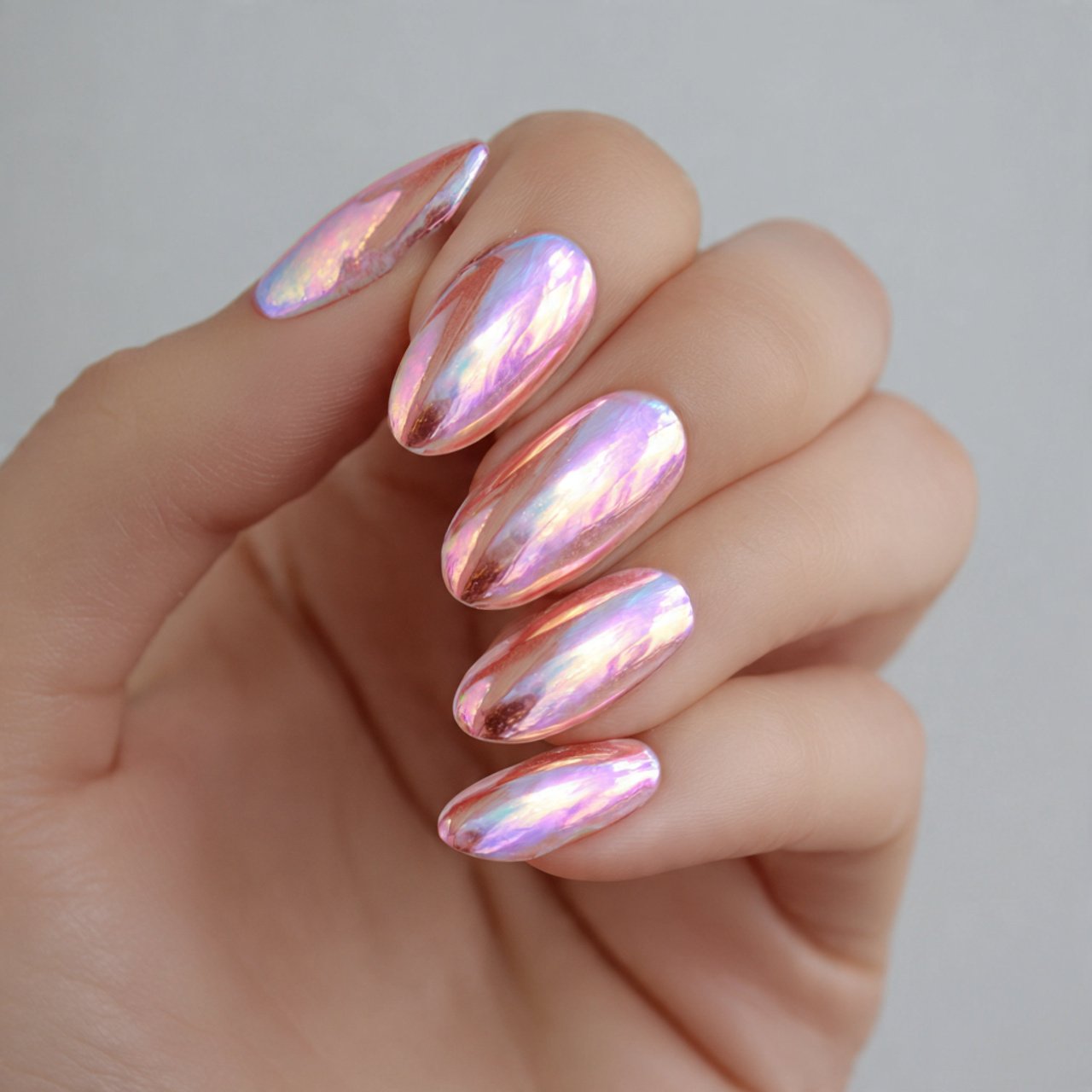 rosewater chrome veil nails