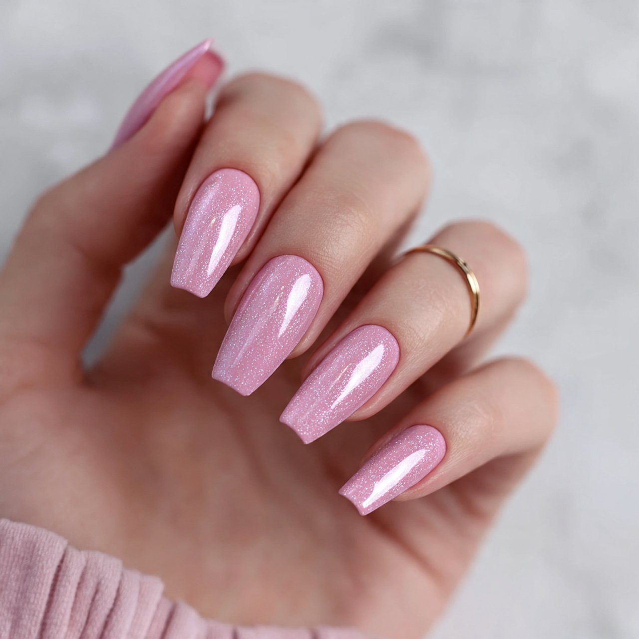 rosy glazed short coffin nails attractive nails
