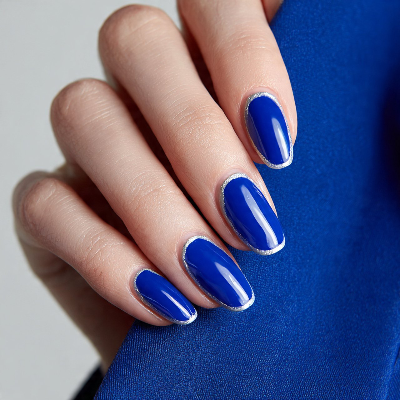 royal blue double line french designer outline tip