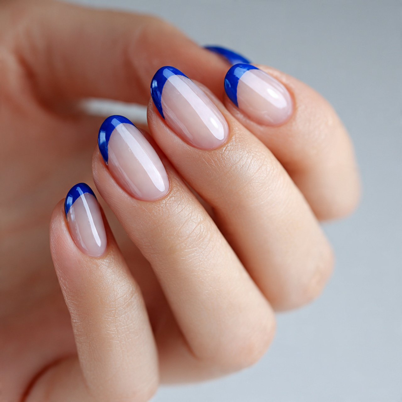 royal blue french tips on base natural look nails