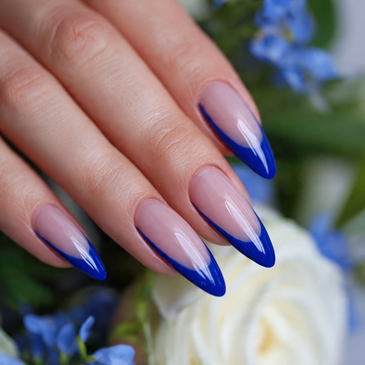 royal blue micro french ultra thin tips tiny nails 1
