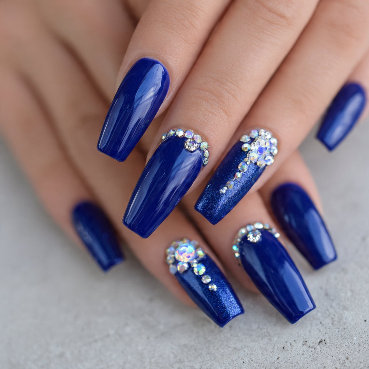 Blue Winter Nails: 15 Chic, Wearable Designs That Look Polished All Season 15 royal blue nails with cuticle crystal accents natu