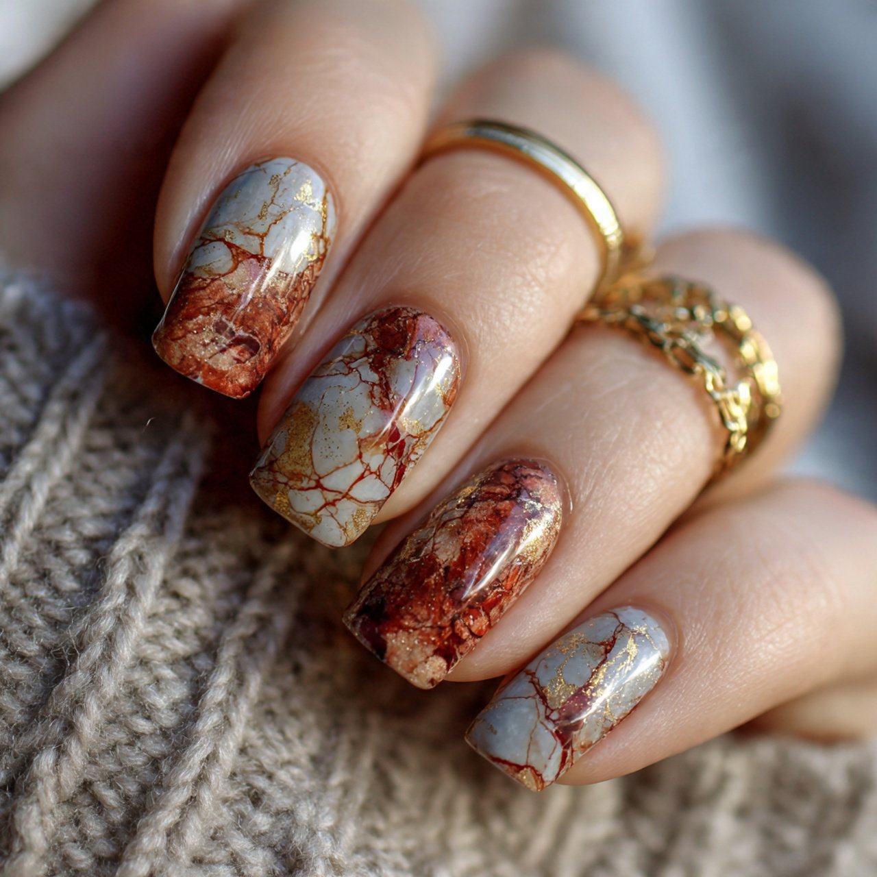 Autumn Nails Inspiration: 15 Salon-Approved Designs That Feel Chic, Cozy, and Wearable 13 rust marble nails attractive nails