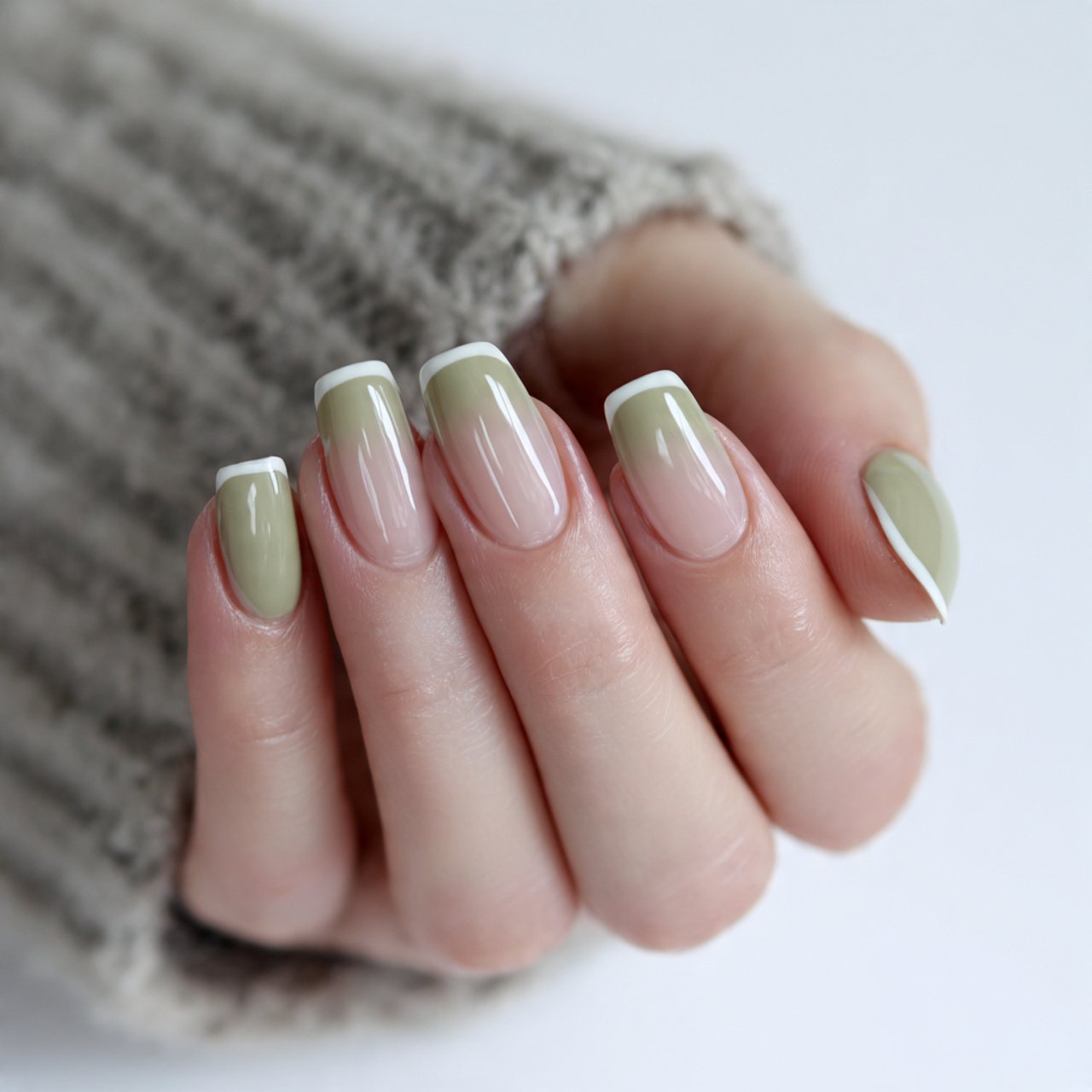 sage and ivory double french nails